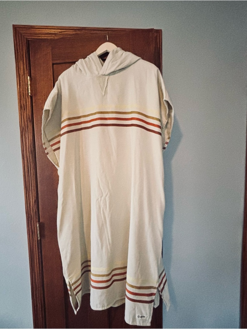 Cream Hooded Short-Sleeve Swim Coverup with Striped Accent
